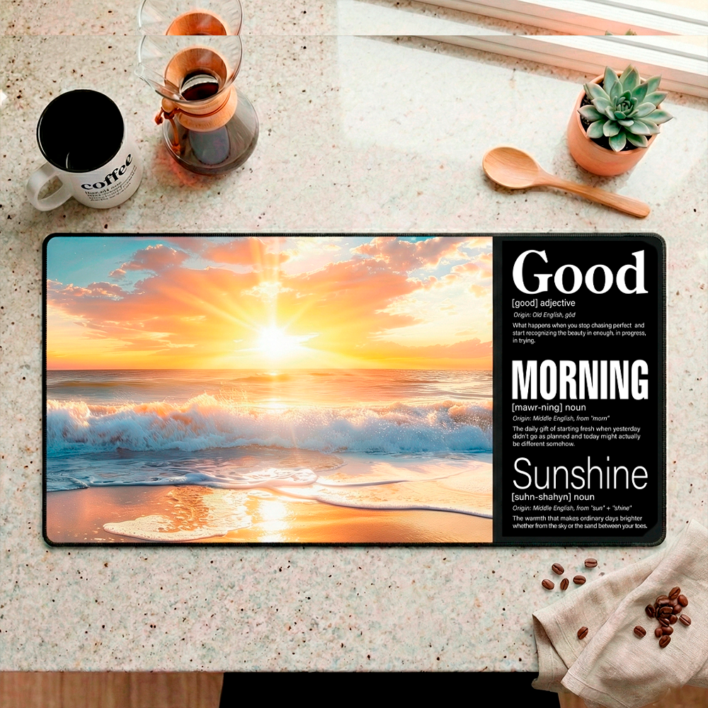 Story Stack Mat | Good Morning Sunshine - Dramatic Sky Beach Sunrise Coffee and Desk Mat - Image 6
