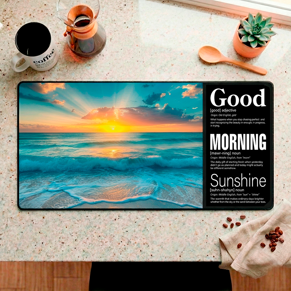 Story Stack Mat | Good Morning Sunshine - Gentle Waves Beach Sunrise Coffee and Desk Mat - Image 2
