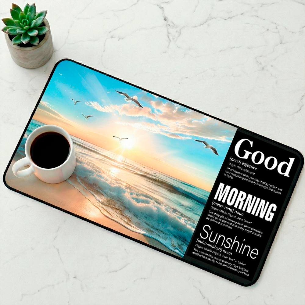 Story Stack Mat | Good Morning Sunshine - Seagulls and Beach Sunrise - Coffee and Desk Mat