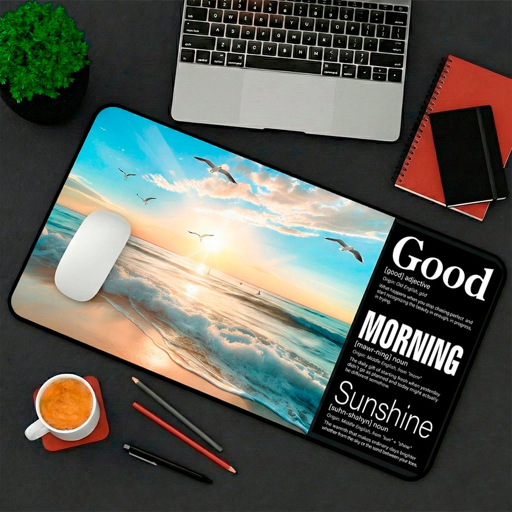 Story Stack Mat | Good Morning Sunshine - Seagulls and Beach Sunrise - Coffee and Desk Mat - Image 5