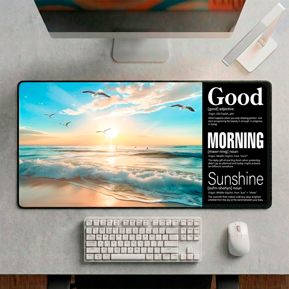Story Stack Mat | Good Morning Sunshine - Seagulls and Beach Sunrise - Coffee and Desk Mat - Image 4