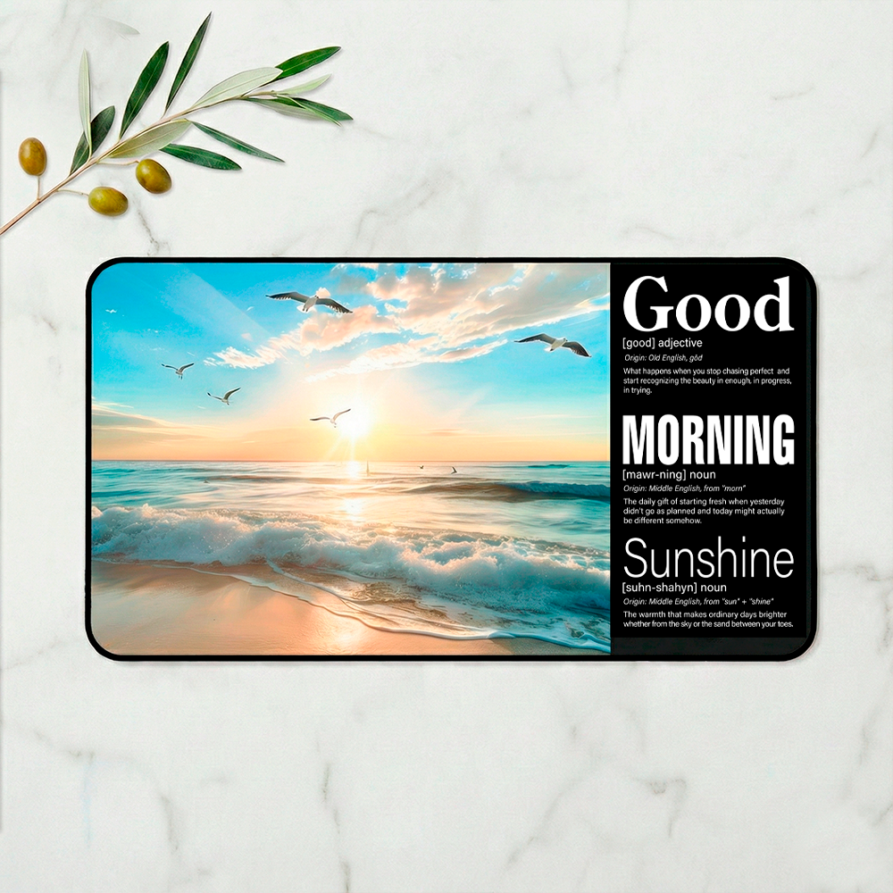 Story Stack Mat | Good Morning Sunshine - Seagulls and Beach Sunrise - Coffee and Desk Mat - Image 3
