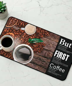Story Stack Mat | But First Coffee - Coffee Beans and Wood Background - Coffee and Desk Mat