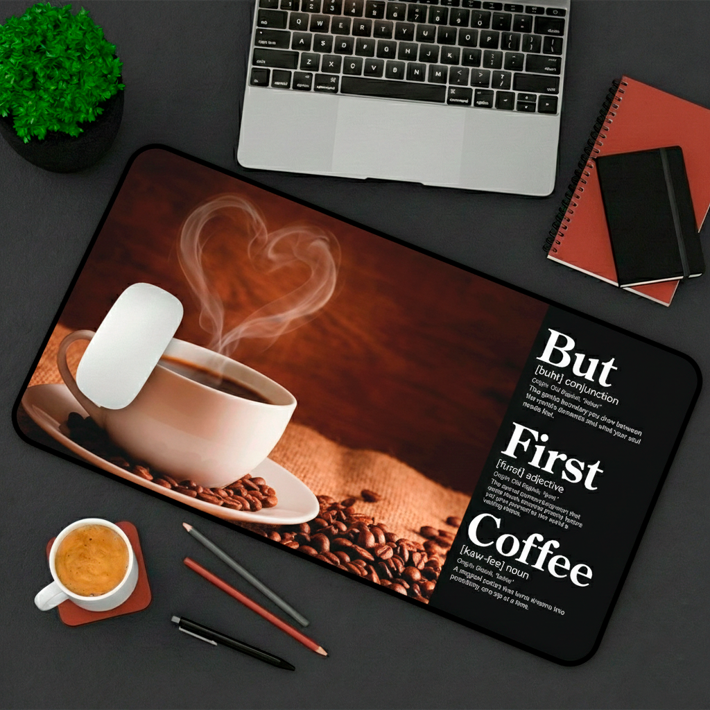 Story Stack Mat | But First Coffee - Coffee Cup with Heart Steam - Coffee and Desk Mat - Image 5