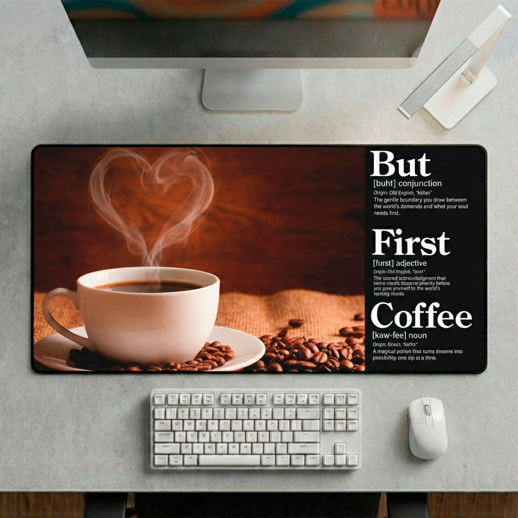 Story Stack Mat | But First Coffee - Coffee Cup with Heart Steam - Coffee and Desk Mat - Image 3