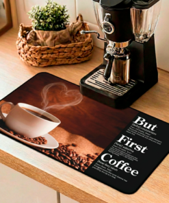Alternative view of Story Stack Mat | But First Coffee - Coffee Cup with Heart Steam - Coffee and Desk Mat