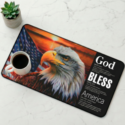 Story Stack Mat | God Bless America, Eagle at Sunset with American Flag, Coffee and Desk Mat