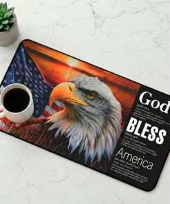 Story Stack Mat | God Bless America, Eagle at Sunset with American Flag, Coffee and Desk Mat