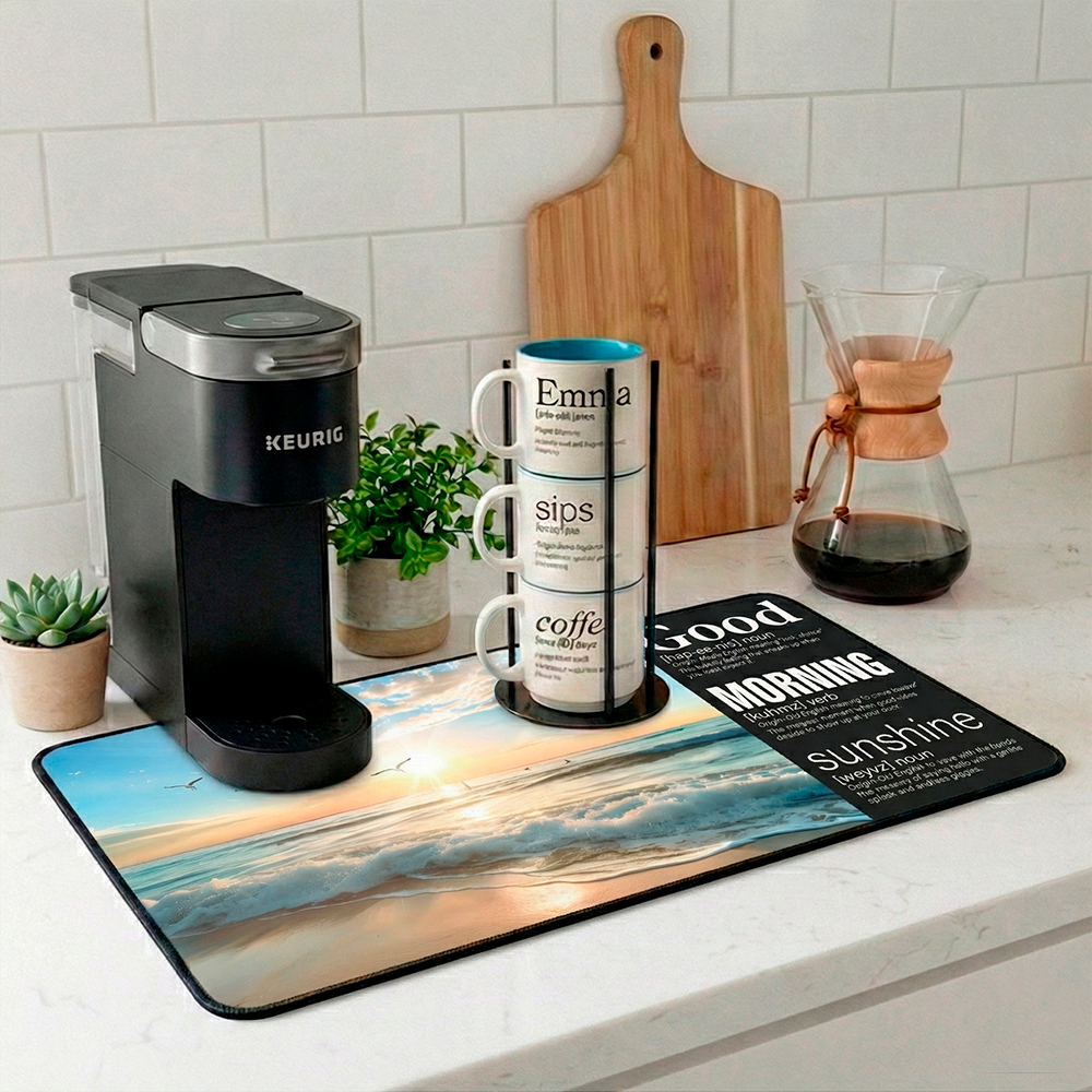 Story Stack Mat | Good Morning Sunshine - Seagulls and Beach Sunrise - Coffee and Desk Mat - Image 2