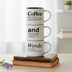The Coffee & Words signature stack: coffee, and, words — stories waiting to be sipped and savored.