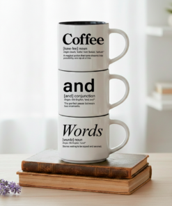 The Coffee & Words signature stack: coffee, and, words — stories waiting to be sipped and savored.