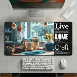 The Live + Love + Craft coffee and desk mat honors creativity, handmade artistry and the soulful work of tangling threads.