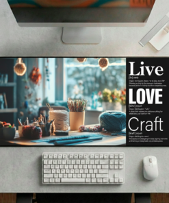 The Live + Love + Craft coffee and desk mat honors creativity, handmade artistry and the soulful work of tangling threads.