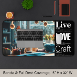 The Live + Love + Craft coffee and desk mat honors creativity, handmade artistry and the soulful work of tangling threads.