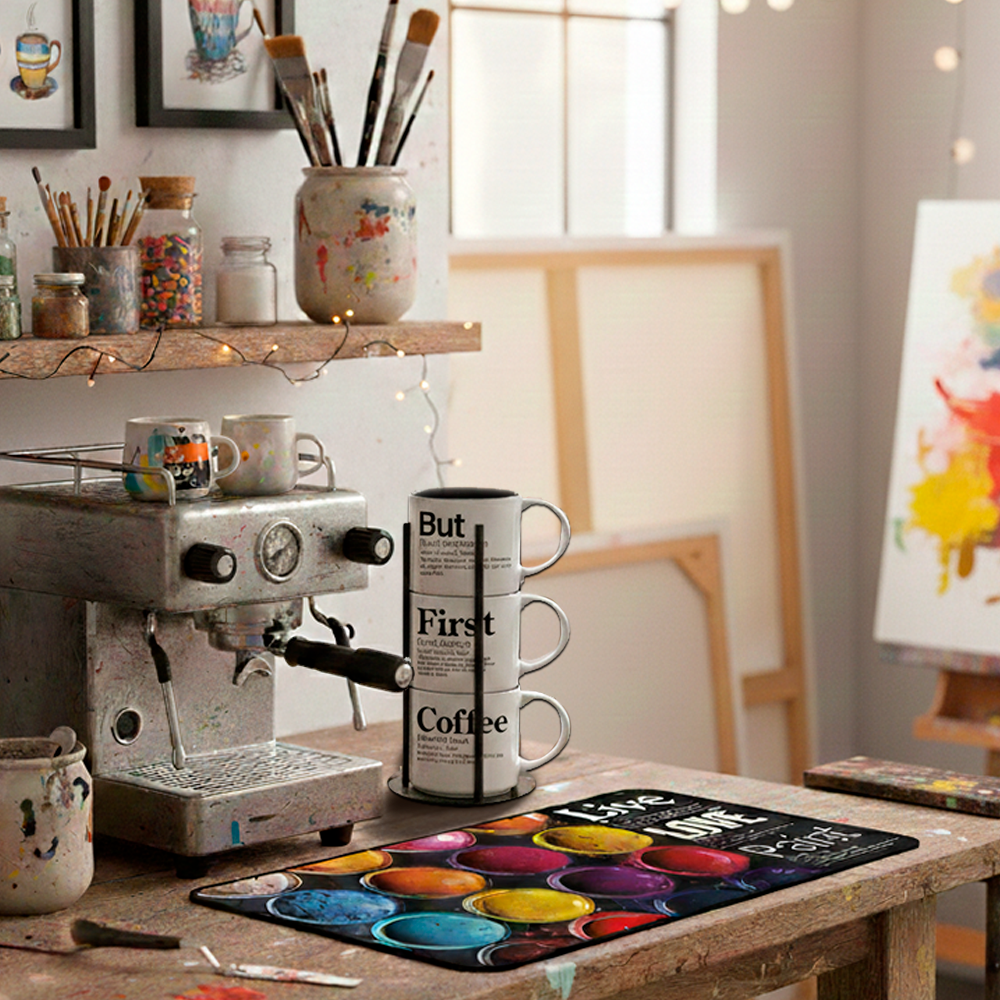 The vibrant scene of Live + Love + Paint, featuring colorful paint jars, creates a visual celebration of convincing a canvas it was always meant to be something else.