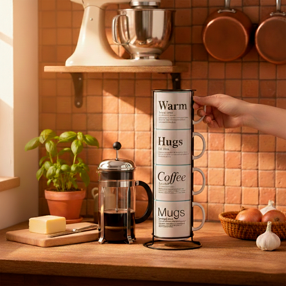 Warm + Hugs + Coffee + Mugs – for those who know that comfort comes in small, stackable moments.