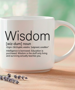 The word that can't be taught, only earned. This single mug features three Word Story Style® definitions of Wisdom — Meaningful, Whimsical, and Uncensored — printed on both sides of a premium 14oz ceramic mug with 4 interior color options.