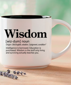The word that can't be taught, only earned. This single mug features three Word Story Style® definitions of Wisdom — Meaningful, Whimsical, and Uncensored — printed on both sides of a premium 14oz ceramic mug with 4 interior color options.