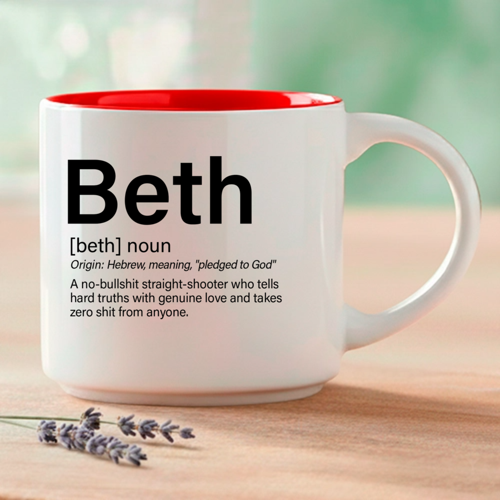 A name that means "pledged to God" — because Beth is the one everyone counts on when it matters most. Coffee and Words LLC