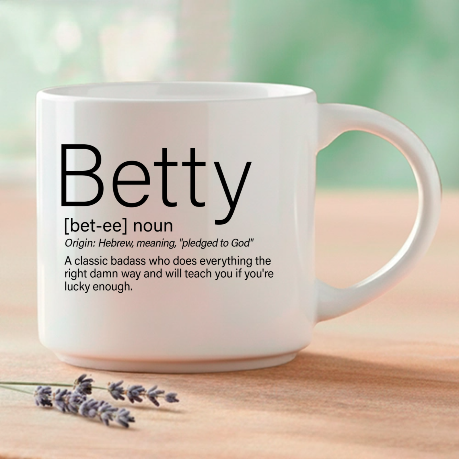 A name that means "pledged to God" — because Betty does everything the right way and makes it look classic. Coffee and Words