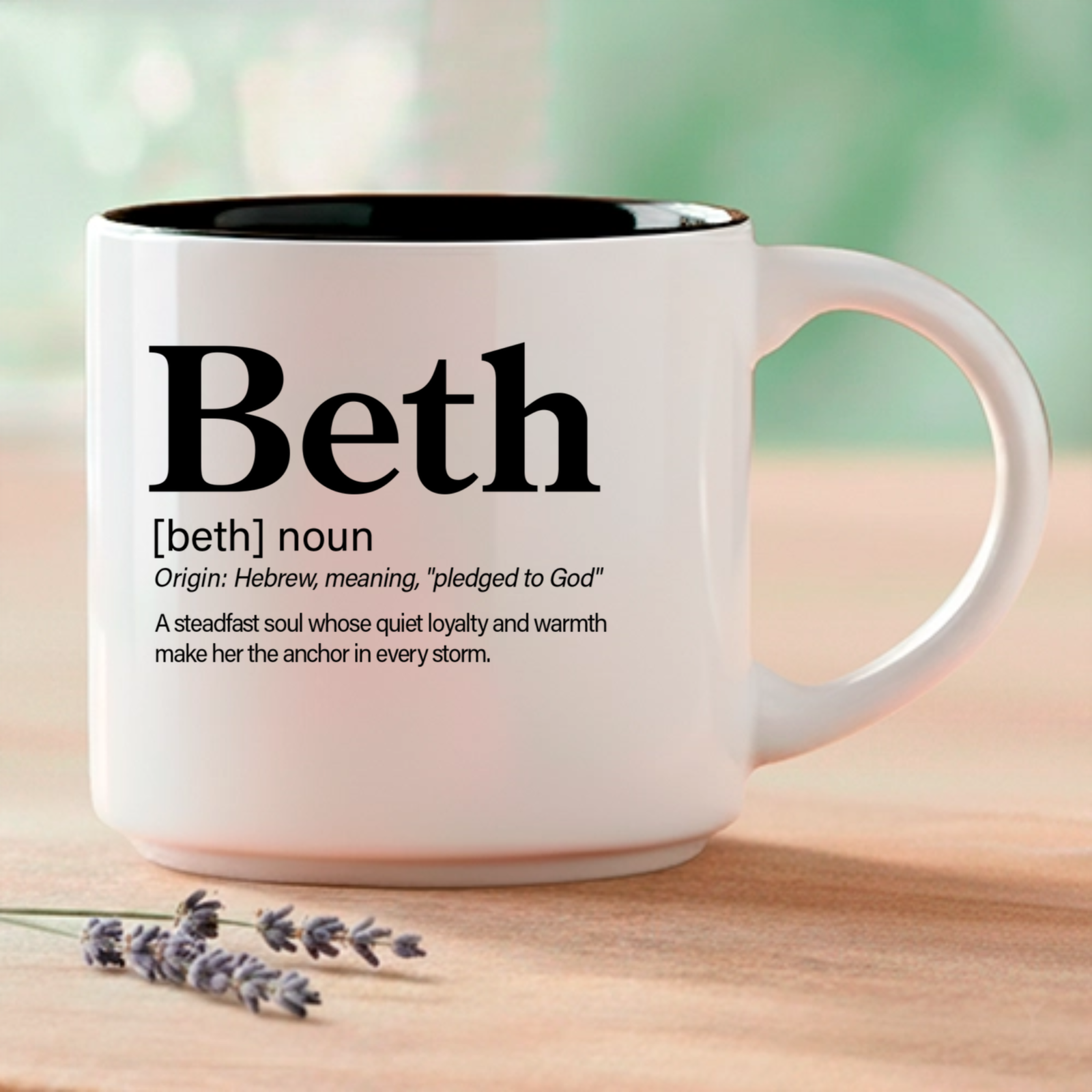 A name that means "pledged to God" — because Beth is the one everyone counts on when it matters most. Coffee and Words LLC
