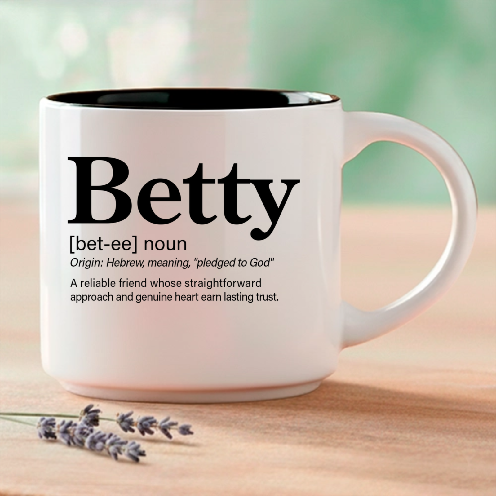 A name that means "pledged to God" — because Betty does everything the right way and makes it look classic. Coffee and Words