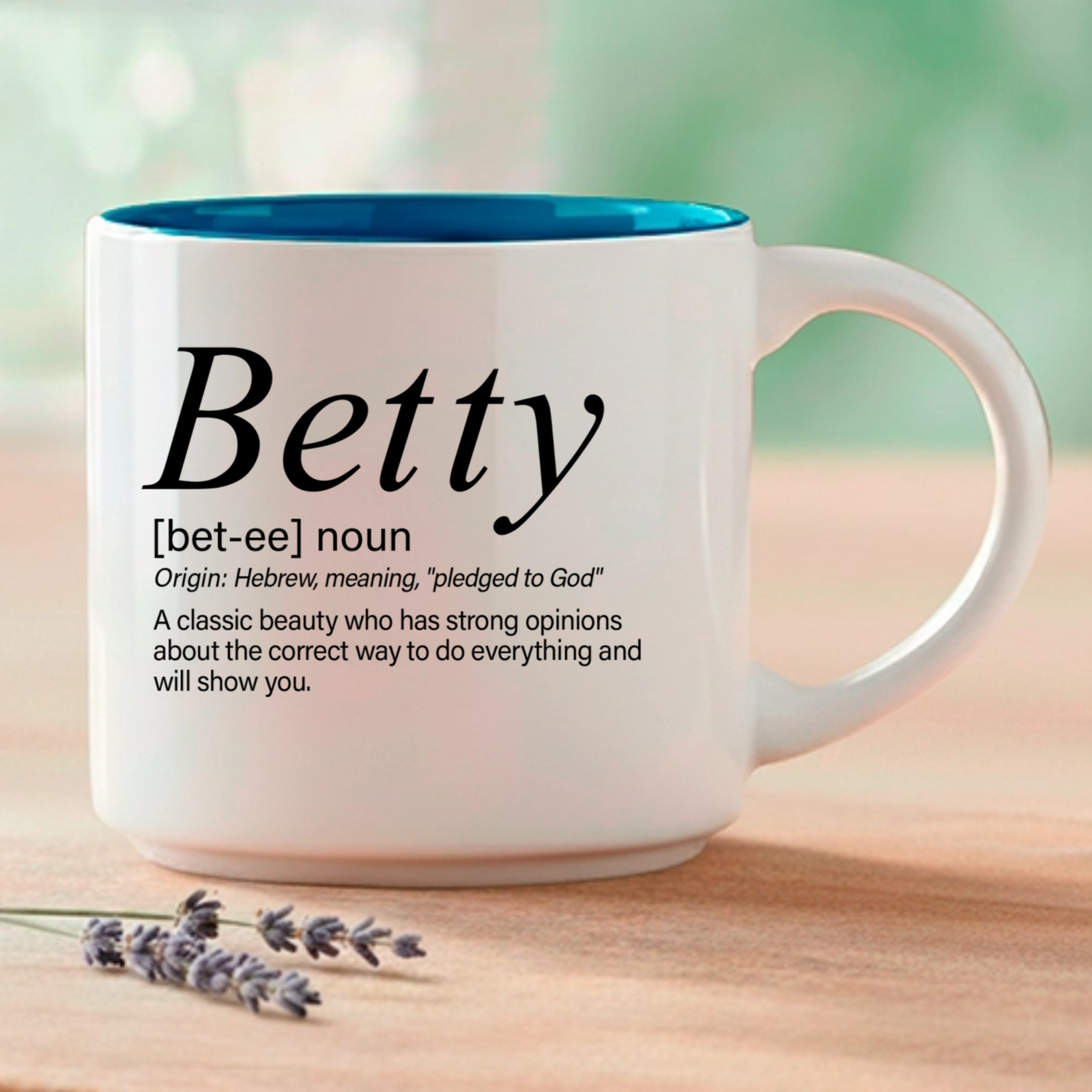 A name that means "pledged to God" — because Betty does everything the right way and makes it look classic. Coffee and Words