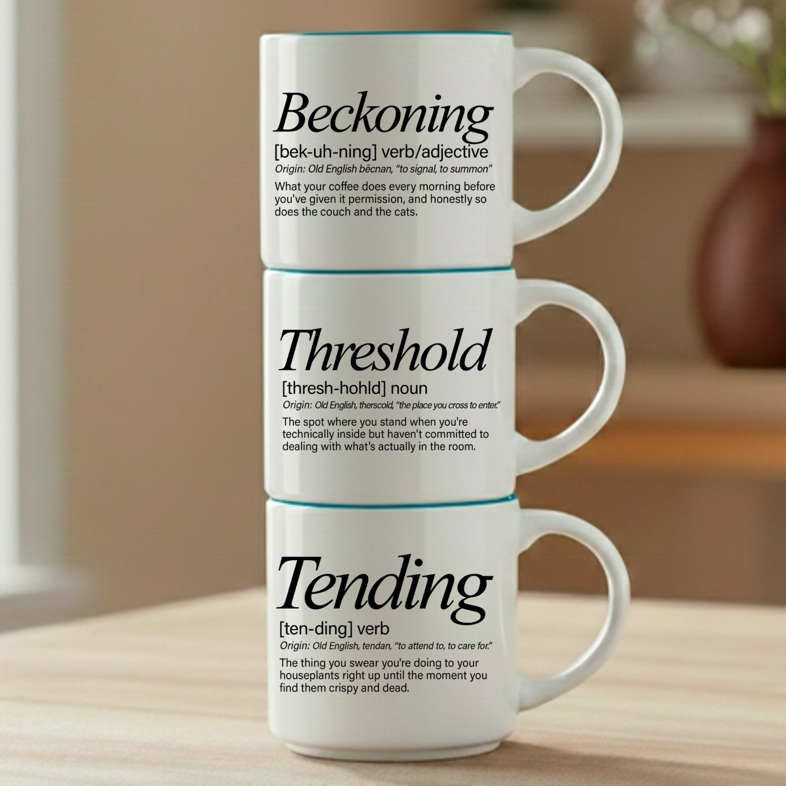 Some Saturday mornings find you before you find them. The Beckoning + Threshold + Tending mug set is for every person who has ever felt something calling them back, stood at the edge of a change they weren't ready for and showed up anyway.