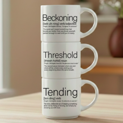 Some Saturday mornings find you before you find them. The Beckoning + Threshold + Tending mug set is for every person who has ever felt something calling them back, stood at the edge of a change they weren't ready for and showed up anyway.