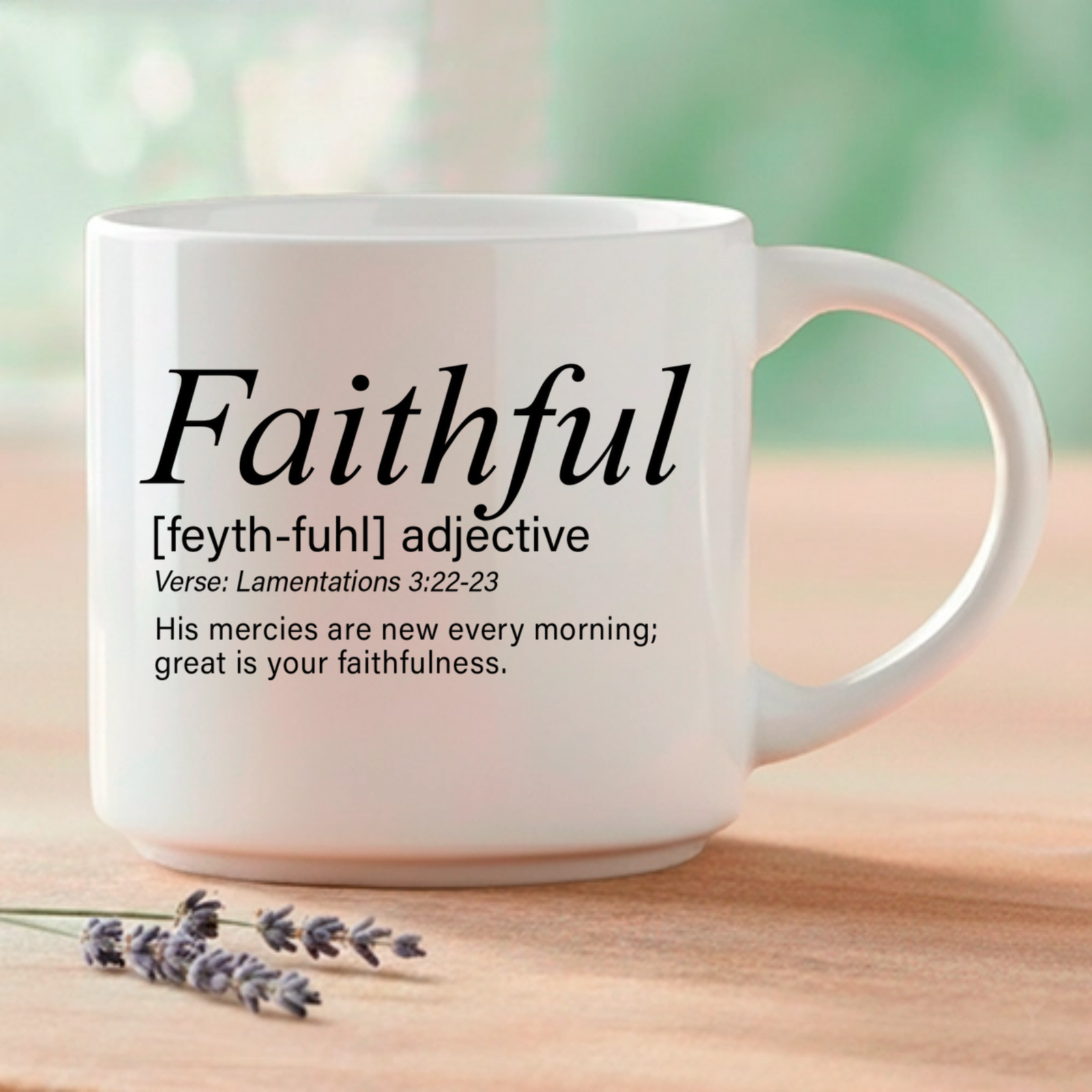 Faithful - Single Mug | Word Story Style™ Bible Verse Mug - Great is your faithfulness - Image 7