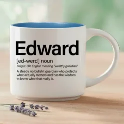 Personalized name meaning mug with the name Edward, Ocean Blue interior, front view