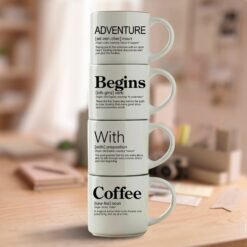 4-Mug Stack | Adventure + Begins + With + Coffee Mug Set: My Coffee Adventure