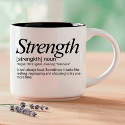 Strength blessing mug, 14-ounce white stackable mug with Strength Word Story Style Blessing