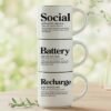 3-Mug Stack | Social Battery Coffee Mugs: Social + Battery + Recharge