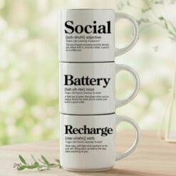3-Mug Stack | Social Battery Coffee Mugs: Social + Battery + Recharge